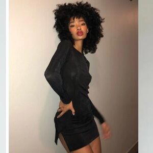 Princess Polly Lioness Montana Dress Black Long Sleeve Mini Open Back Dress